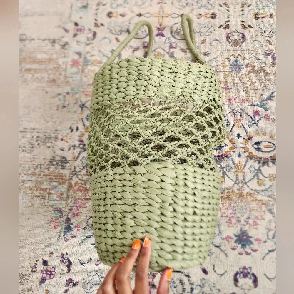 Wicker Beach Oversized Bag Sage Green Lightweight Summer Tote